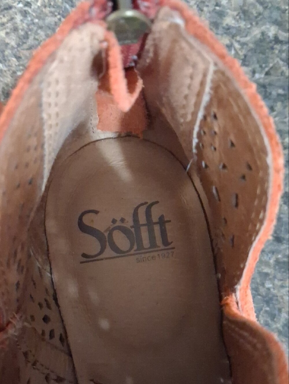 Women’s Sofft Suede Ankle Booties in Orange - Perforated Detail - Picture 2 of 5